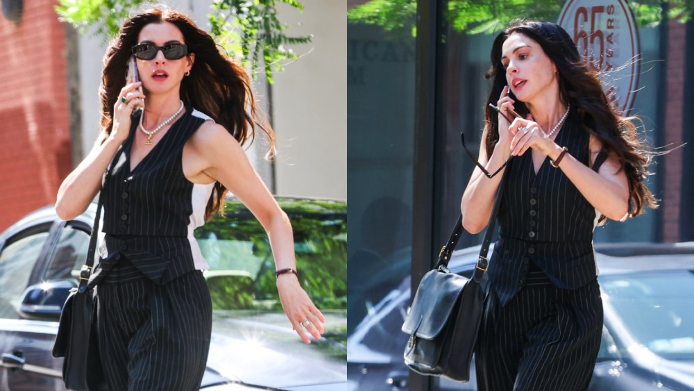 Anne Hathaway as Andy Sachs filming 'The Devil Wears Prada 2' in New York City.