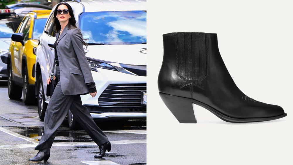 Anne Hathaway wearing the Golden Goose Sunset boots while filming The Devil Wears Prada 2 in New York City on July 22, 2025.