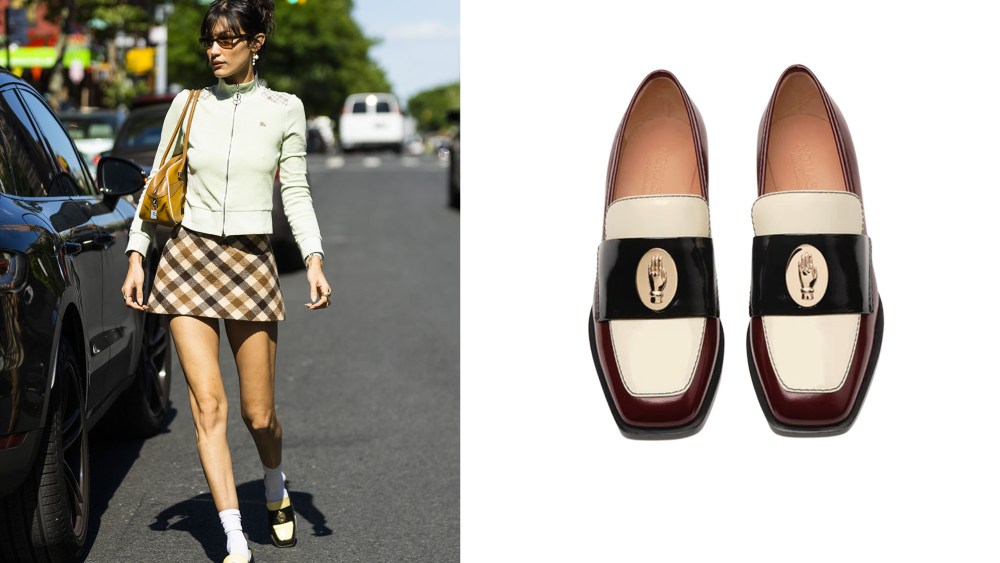 bella hadid wearing nomasei heeled loafers with crew socks