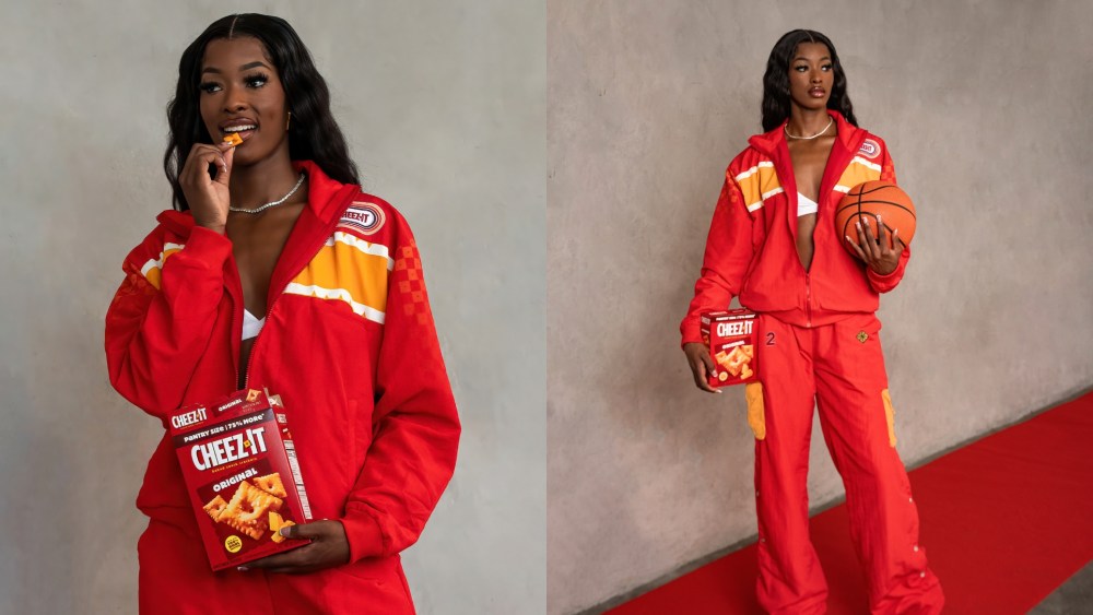 Richea Jackson wears Cheez-Fitz custom tunnel walk outfit designed by stylist Brittany Hampton.