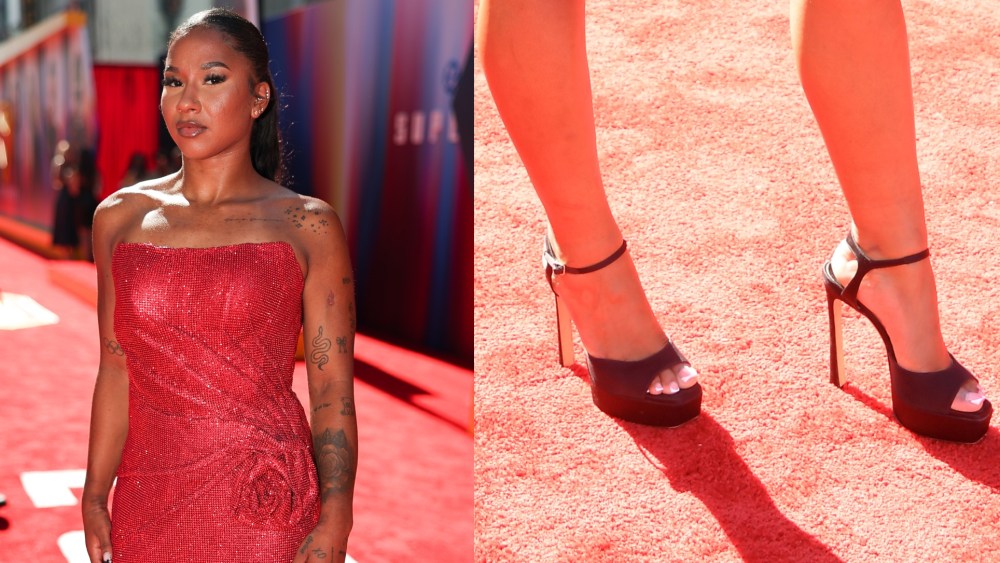 Jordan Chiles arrives at the Los Angeles Premiere Of Warner Bros. "Superman"  at TCL Chinese Theatre on July 07, 2025 in Hollywood, California.