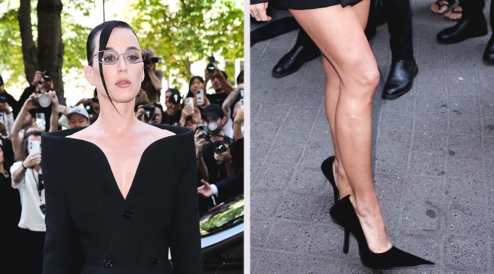 Katy Perry wears Space pump shoes at the Balenciaga couture show in Paris.