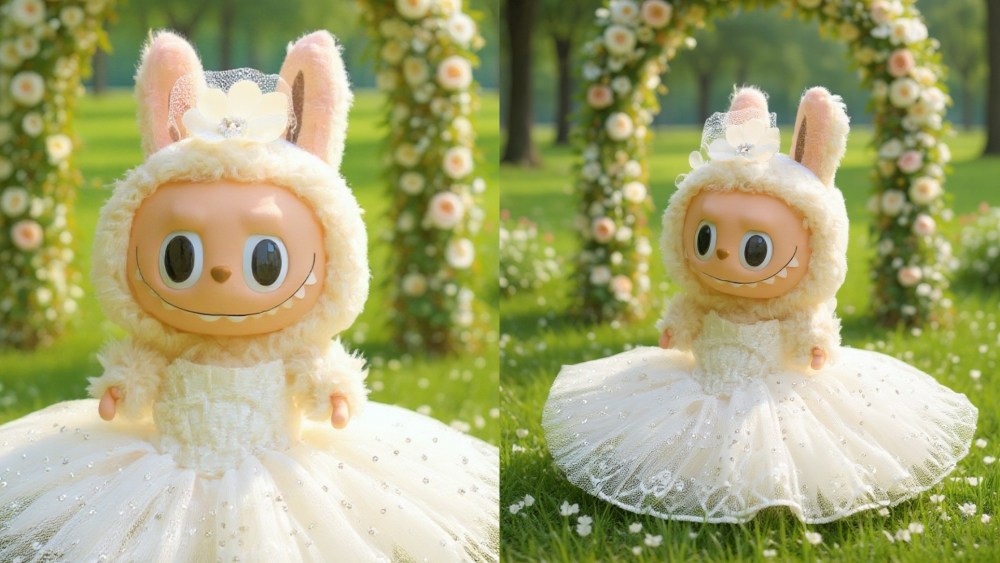 David's Bridal and Labubu wedding dress.