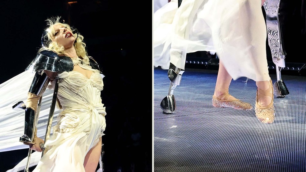 Lady Gaga performing "Paparazzi" in $32 ballet slippers from Capezio, customized by Disco Daddy Studio.