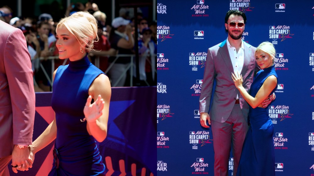 Paul Skenes of the Pittsburgh Pirates and Livvy Dunne pose for a photo at the 2025 All-Star Red Carpet Show July 15, 2025 in Atlanta, Ga.