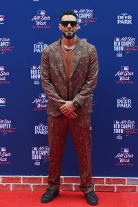 ATLANTA, GEORGIA - JULY 15: Robert Suarez #75 of the San Diego Padres attends the 2025 MLB All-Star Game red carpet at Truist Park on July 15, 2025 in Atlanta, Georgia.  (Photo by Paras Griffin/Getty Images)
