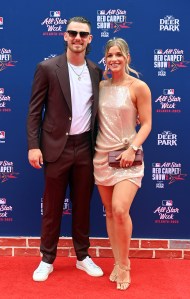 ATLANTA, GEORGIA - JULY 15: Bobby Witt Jr. #7 of the Kansas City Royals and Maggie Witt attend the 2025 MLB All-Star Game red carpet at Truist Park on July 15, 2025 in Atlanta, Georgia.  (Photo by Paras Griffin/Getty Images)