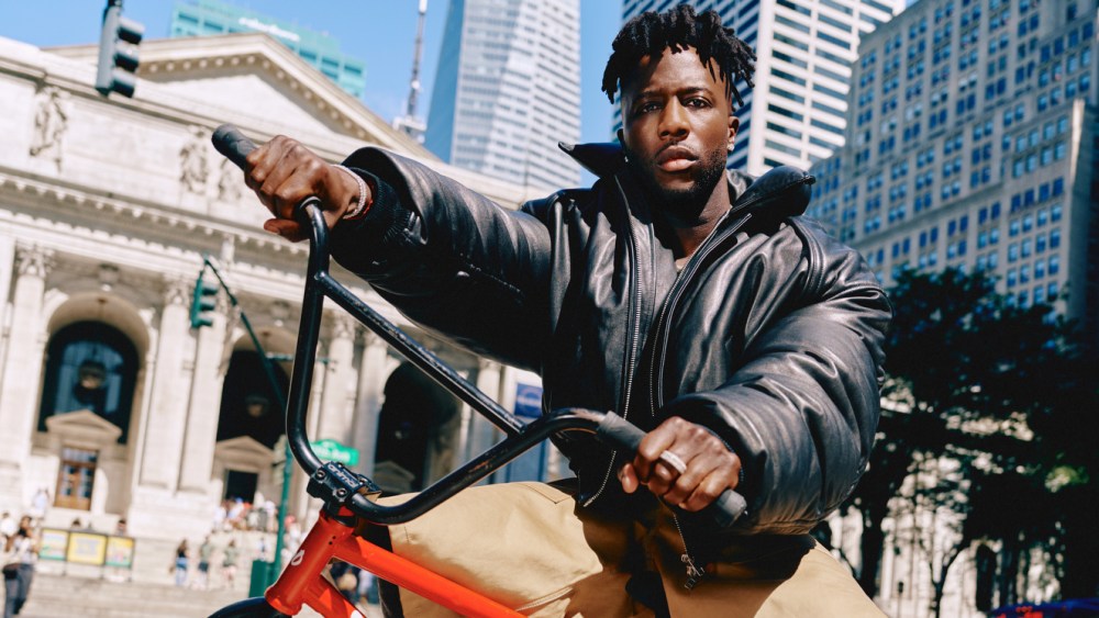 Juun.J cow leather jacket; Agbobly cotton shorts; Nigel Sylvester x Air Jordan 1 Low Better With Time; Nigel’s own jewelry.