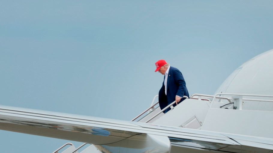President Donald Trump deplaning Air Force One on Tuesday.