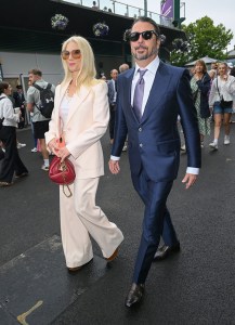 LONDON, ENGLAND - JULY 02: Jordyn Blum and Dave Grohl attend day three of the Wimbledon Tennis Championships at the All England Lawn Tennis and Croquet Club on July 02, 2025 in London, England.  (Photo by Karwai Tang/WireImage)