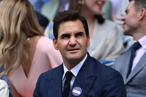 LONDON, ENGLAND - JULY 7: Former tennis player Roger Federer looks on from the royal box on day eight of The Championships Wimbledon 2025 at All England Lawn Tennis and Croquet Club on July 7, 2025 in London, England. (Photo by Visionhaus via Getty Images)
