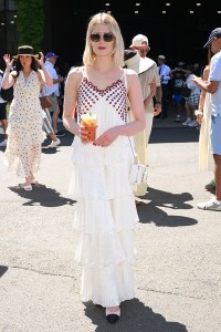 LONDON, ENGLAND - JULY 10: Lucy Boynton attends day eleven of the Wimbledon Tennis Championships at the All England Lawn Tennis and Croquet Club on July 10, 2025 in London, England.  (Photo by Karwai Tang/WireImage)