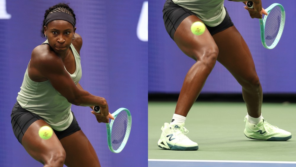 Coco Gauff hits the ball during a practice session prior to the start of the US Open  at USTA Billie Jean King National Tennis Center on August 20, 2025 in New York City.