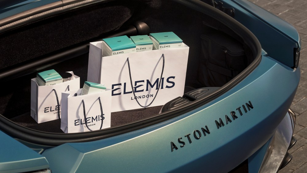 Elemis products in an Aston Martin trunk