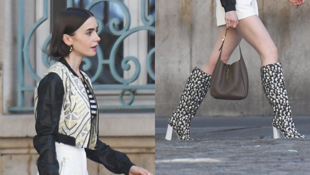 Lily Collins filming "Emily in Paris" Season 5.