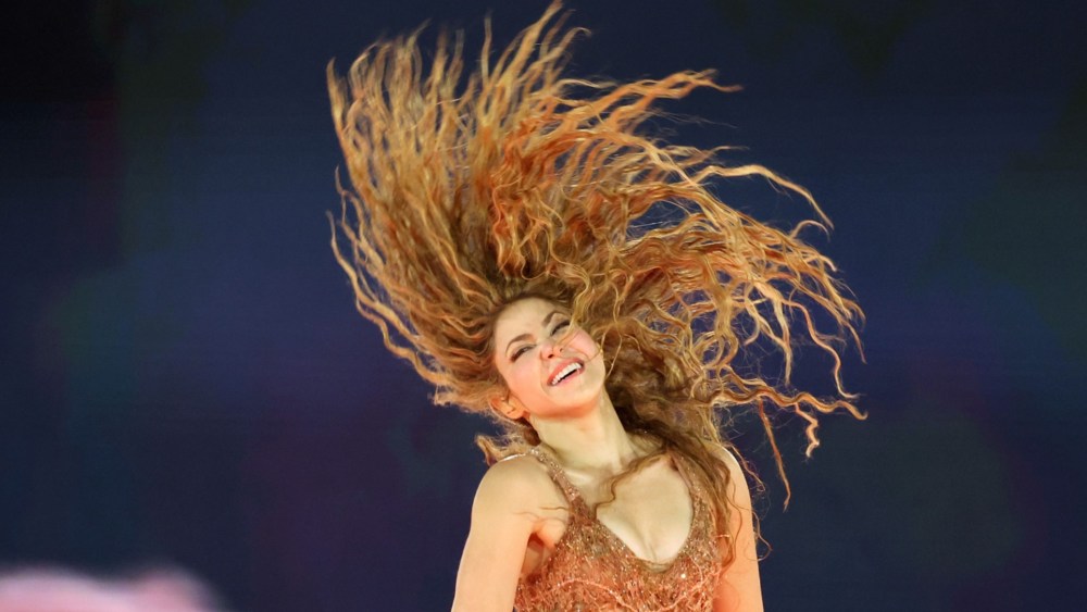 Shakira styles mermaid waves at her concert in Los Angeles on Monday.