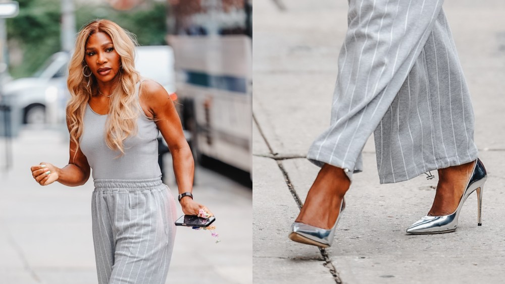 Serena Williams wearing silver pumps in New York City Aug. 21, 2025.