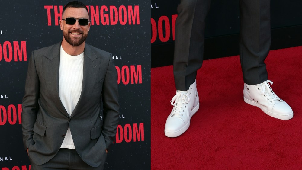 Travis Kelce #87 of the Kansas City Chiefs poses on the red carpet upon arrival for 'The Kingdom' screening hosted by the Kansas City Chiefs at Kauffman Center for the Performing Arts on Aug. 24 in Kansas City, Missouri.