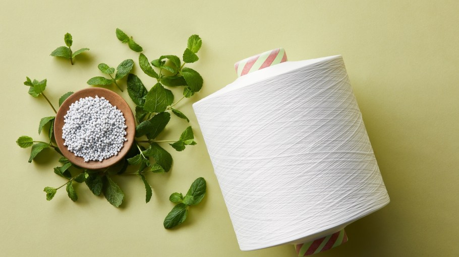 A.M.Y. Peppermint is Available globally in virgin and Repreve polyester yarns, with Repreve options fully traceable via FiberPrint technology and certified by U-Trust, GRS and SCS for recycled content.
