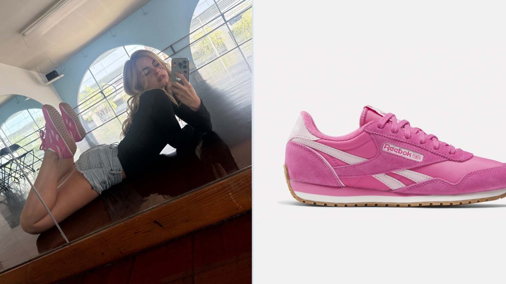 Addison Rae wears the Reebok Classic AZs in bright pink while at the rehearsal studio in Los Angeles this week.