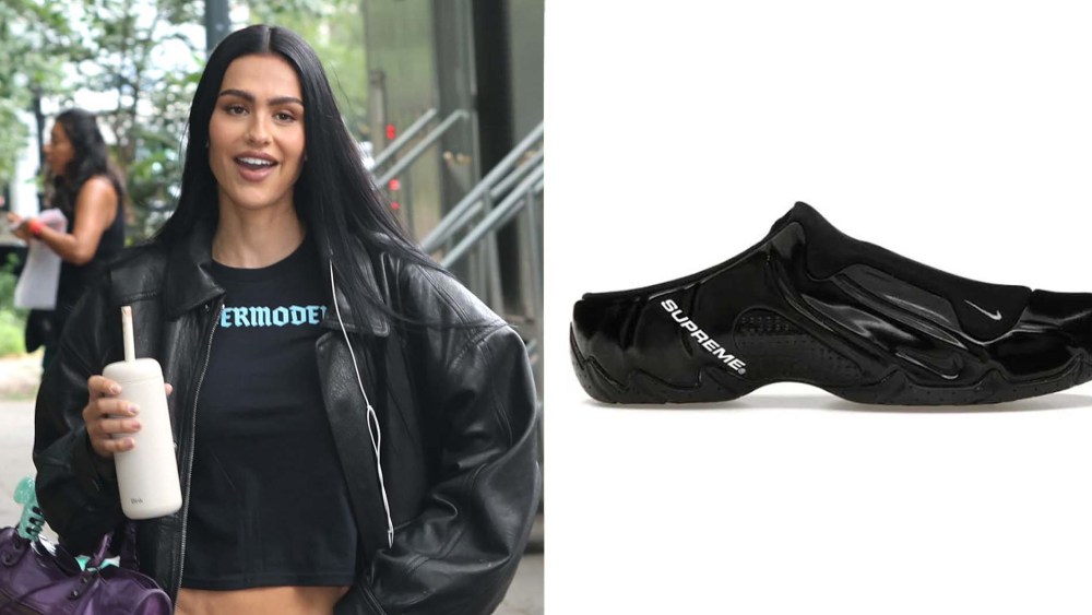 Amelia Gray Hamlin wears the Nike x Supreme Clogposite from its fall 2024 collection on the set of "The Devil Wears Prada 2" on Monday.