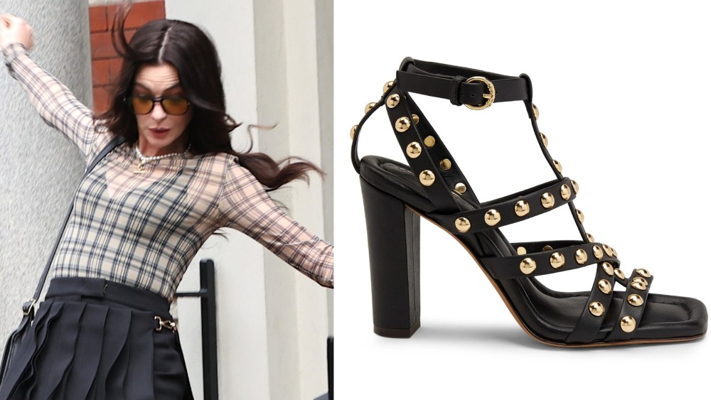 Anne Hathaway falls and breaks heel on the set of 'The Devil Wears Prada 2' on Wednesday in New York City.