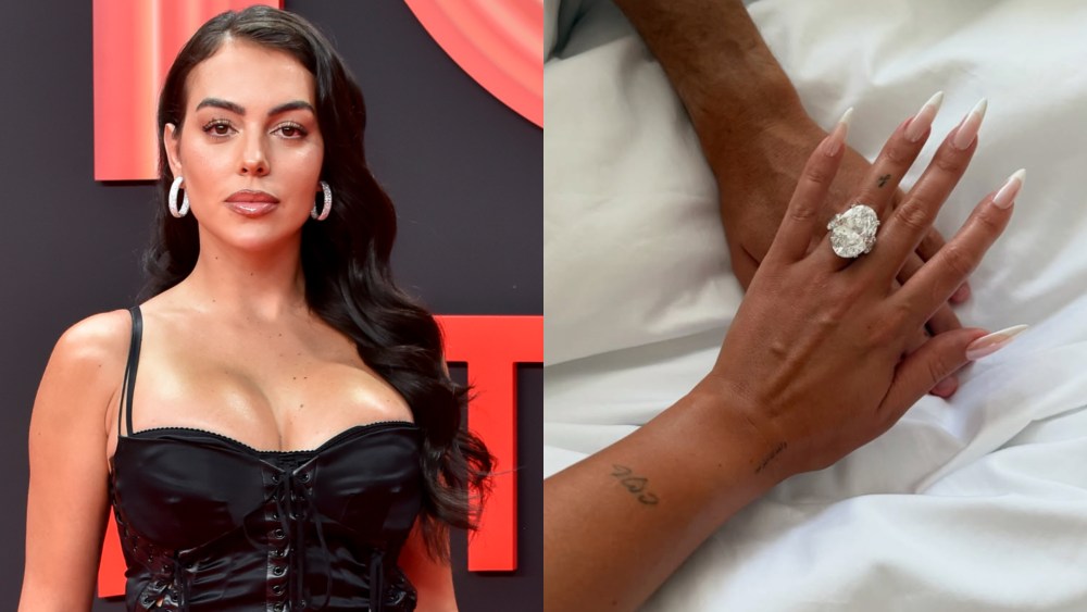 Georgina Rodríguez shows her engagement ring from Cristiano Ronaldo.