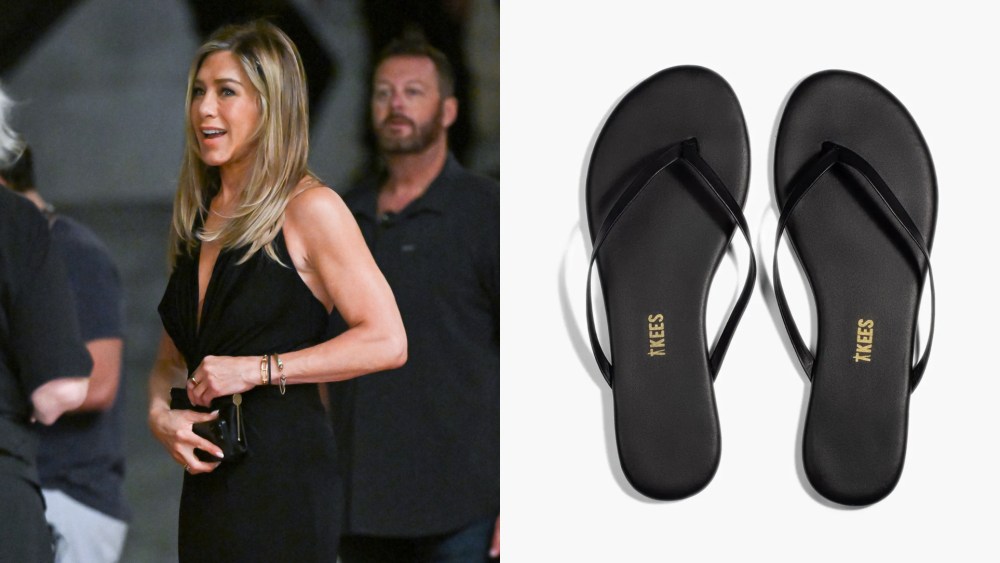 Jennifer Aniston takes flip flop trend to Tribeca on Wednesday in New York.