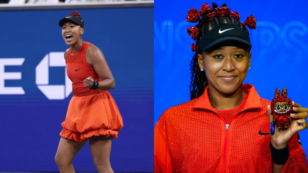 Naomi Osaka wears a custom red rose sparkling Nike tennis kit for her opening round at the US Open 2025 on Aug. 26 in New York City.