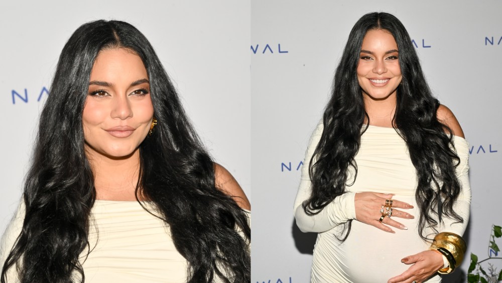 Vanessa Hudgens wears an off-the-shoulder mermaid style dress at the At Home with Narwal Summer Soiree on Aug. 21, 2025 in West Hollywood, Calif.