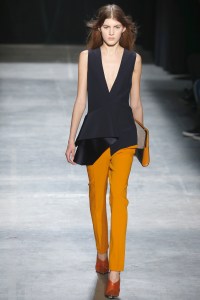 A model on the runway at Narciso Rodriguez's fall 2013 show at Sir Stage 37.