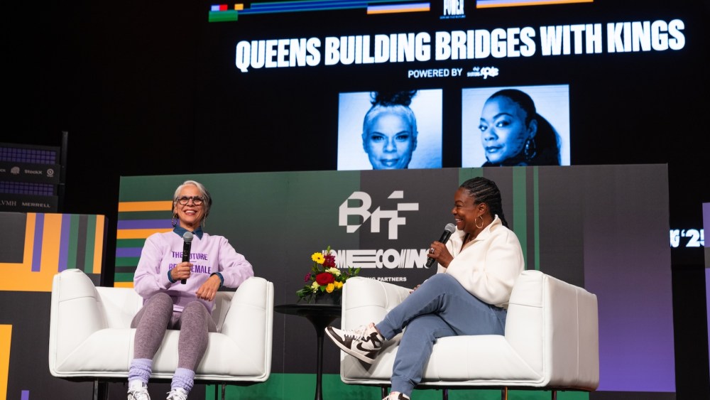 April Walker and Roxanne Shante at the Black Footwear Forum in Detroit on Sept. 19, 2025.