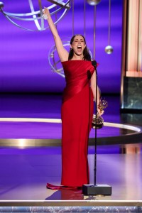 Cristin Milioti accepts the Emmy award for Outstanding Lead Actress in a Limited or Anthology Series or Movie for "The Penguin" at the 77th Primetime Emmy Awards.