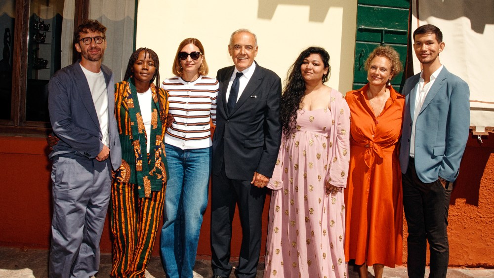 From left to right: Massimiliano Camaiti, Vincho Nchogu, Audrey Diwan, Alberto Barbera, Nidhi Saxena, Savina Neirotti, Polen Ly at Venice Film Festival.