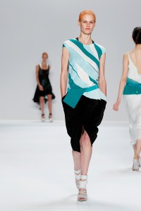 A model on the runway at Narciso Rodriguez's spring 2012 show at Lincoln Center's Theatre.