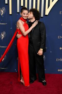 Selena Gomez, Benny Blanco at the 77th Primetime Emmy Awards held at the Peacock Theater on September 14, 2025 in Los Angeles, California.
