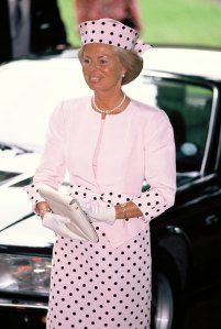 SAFFRON WALDEN, UNITED KINGDOM - JULY 30:  Katharine, Duchess of Kent, attends the wedding of James Ogilvy and Julia Rawlinson at St. Mary The Virgin Church on July 30, 1988 in Saffron Walden, England.  (Photo by Georges De Keerle/Getty Images)