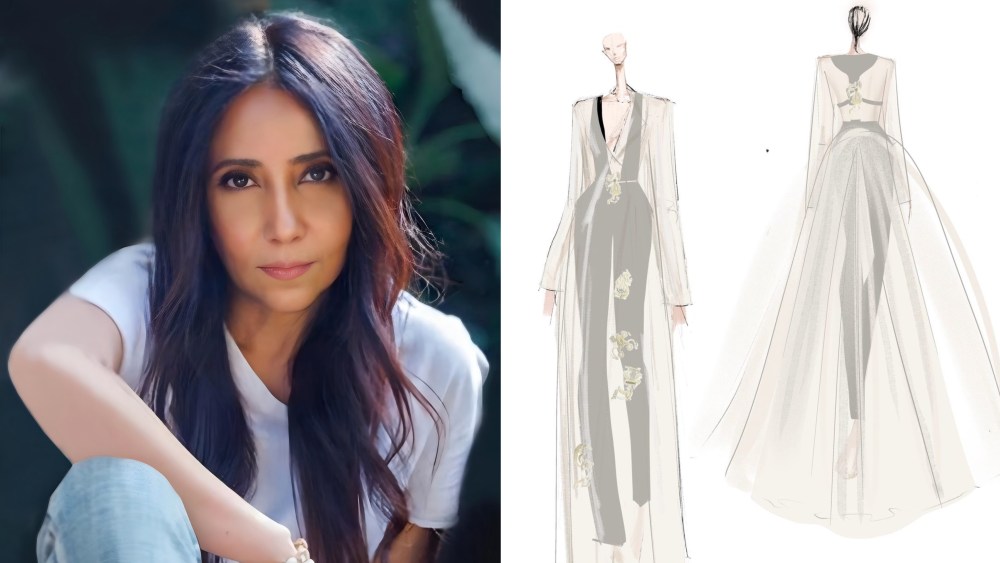 Anamika Khanna, and a sketch of a look from AK|OK Anamika Khanna's spring 2026 collection