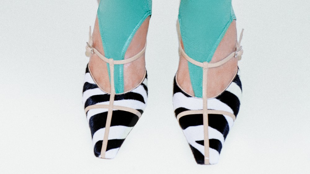 Zebra mules from Jimmy Choo's collaboration with Conner Ives.