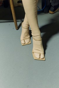 Backstage at the Mugler spring 2026 ready-to-wear show at Paris Fashion Week.
