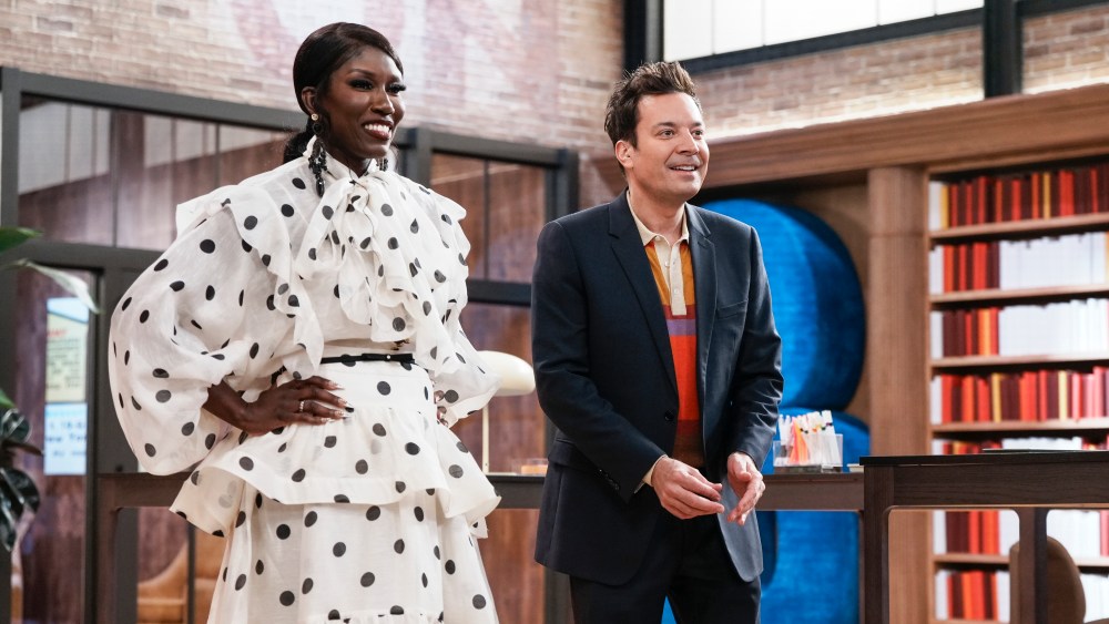 ON BRAND WITH JIMMY FALLON -- Season 1 -- Pictured: (l-r) Bozoma Saint John, Jimmy Fallon -- (Photo by: David Holloway/NBC)