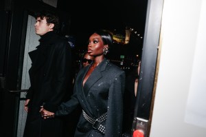 Nicolas Vansteenberghe and Olandria Carthen at the Alexander Wang Spring 2026 Ready-to-Wear show