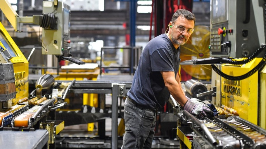An employee at General Dynamics in Scranton, Pa.