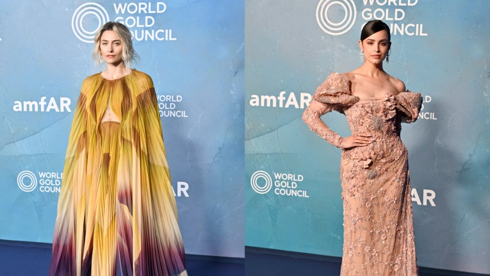 Paris Jackson wears Iris Van Herpen and Sofia Carson wears Elie Saab at the 2025 amfAR Gala during the Venice Film Festival on Aug. 31 in Venice, Italy.