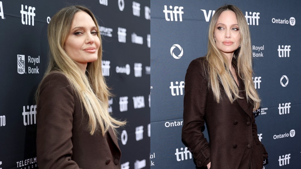 Angelina Jolie wears a Gabriela Hearst chocolate silk trenchcoat dress to the premiere of "Couture" during the 2025 Toronto International Film Festival on Sept. 7, 2025 in Toronto, Ontario.