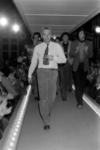 Designer Giorgio Armani on the runway at Giorgio Armani Fall 1978 Menswear Collection
