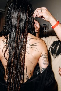 Backstage at the Elena Velez spring 2026 ready-to-wear show at New York Fashion Week.