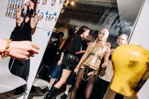 Backstage at the Elena Velez spring 2026 ready-to-wear show at New York Fashion Week.