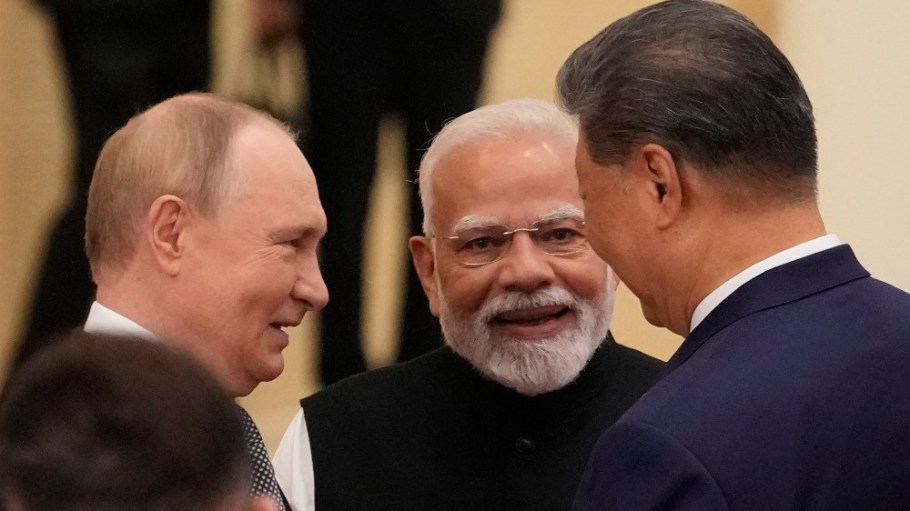 Russian President Vladimir Putin, Indian Prime Minister Narendra Modi and Chinese President Xi Jinping at the Shanghai Cooperation Organization Summit in Tianjin, China this week.