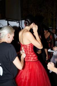 Backstage at the Carolina Herrera spring 2026 ready-to-wear show at New York Fashion Week.